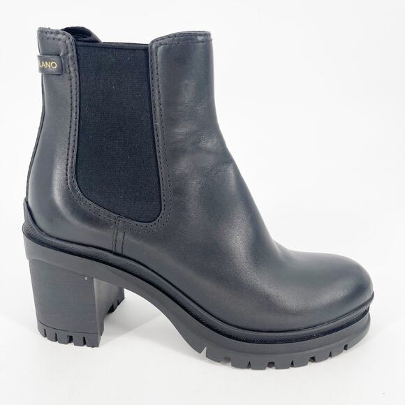 Prada Black Leather Double Gore Lug Sole Block Heel Chelsea Ankle Boot IT 36 - Picture 1 of 14